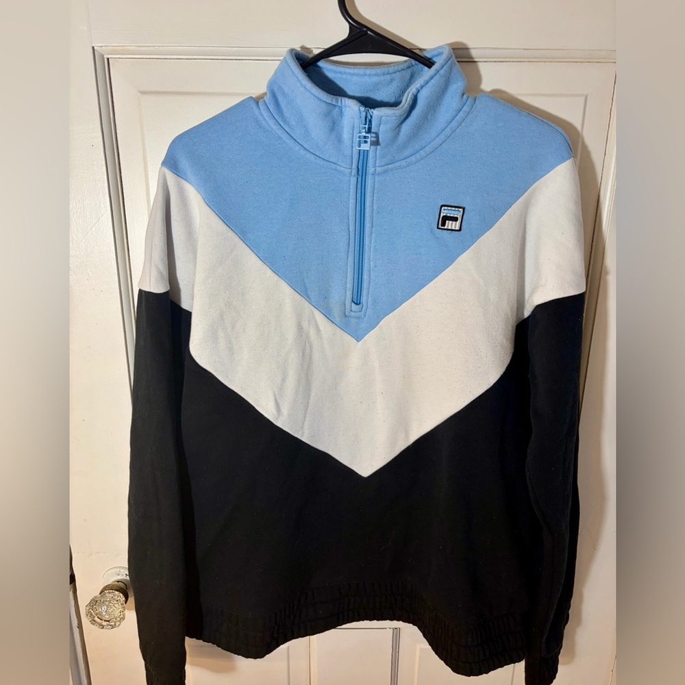 Fila Colorblock 1/4 Zip Pullover Women’s Large Blue Black Sweatshirt